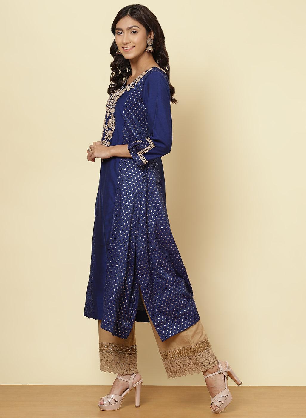 Imperial Blue Jashn Embroidered Kurta - Lakshita