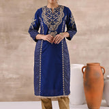 Blue Printed Kurta With Embroidery - Lakshita