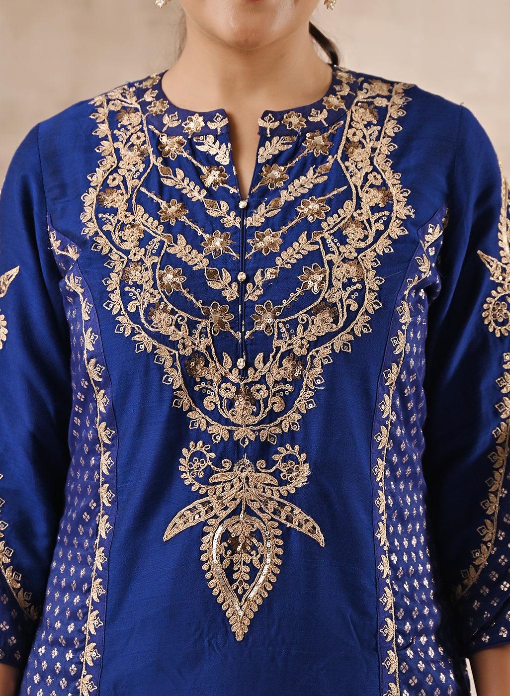 Blue Printed Kurta With Embroidery - Lakshita