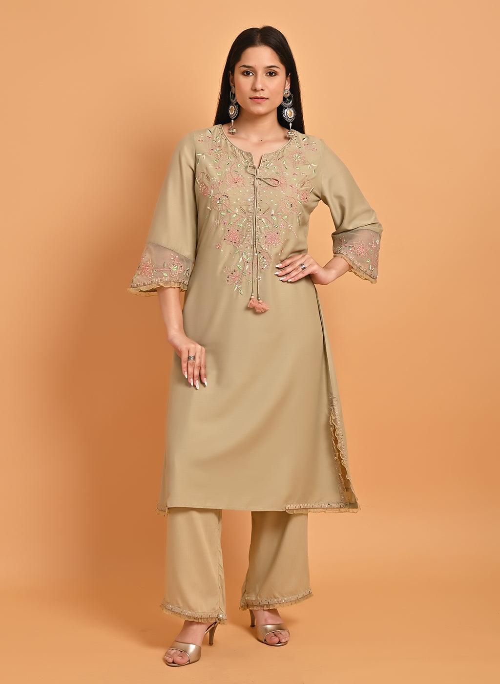 Green Silk Kurta Set with Elegant Embroidery - Lakshita