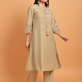 Green Silk Kurta Set with Elegant Embroidery - Lakshita