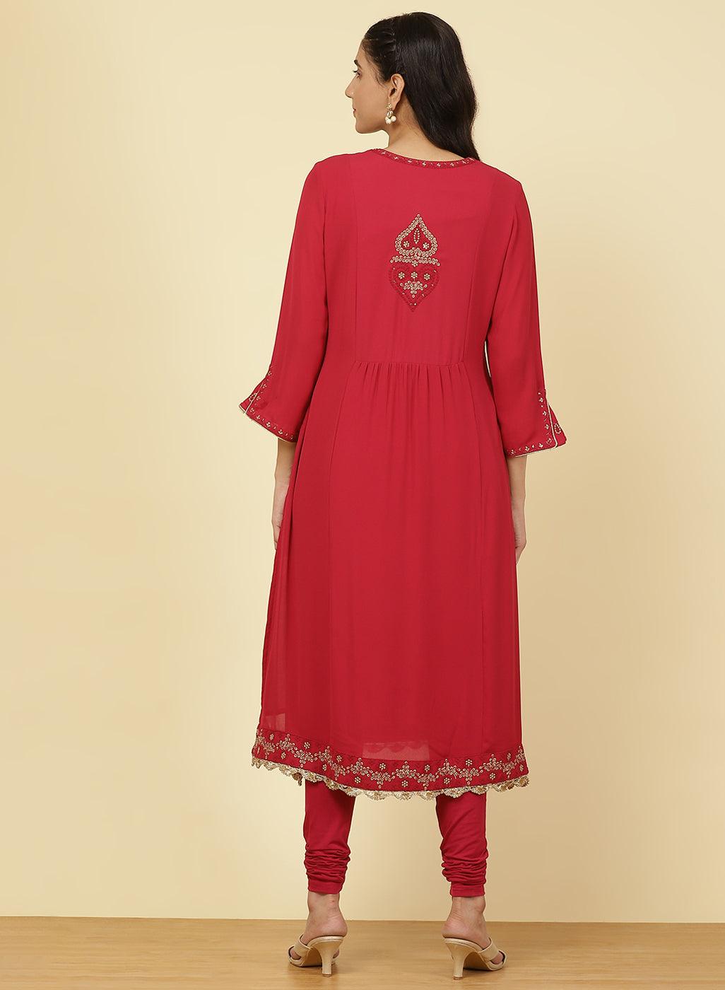 Fuchsia Rose Jashn Embroidered Kurta - Lakshita