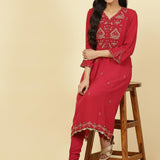 Fuchsia Rose Jashn Embroidered Kurta - Lakshita