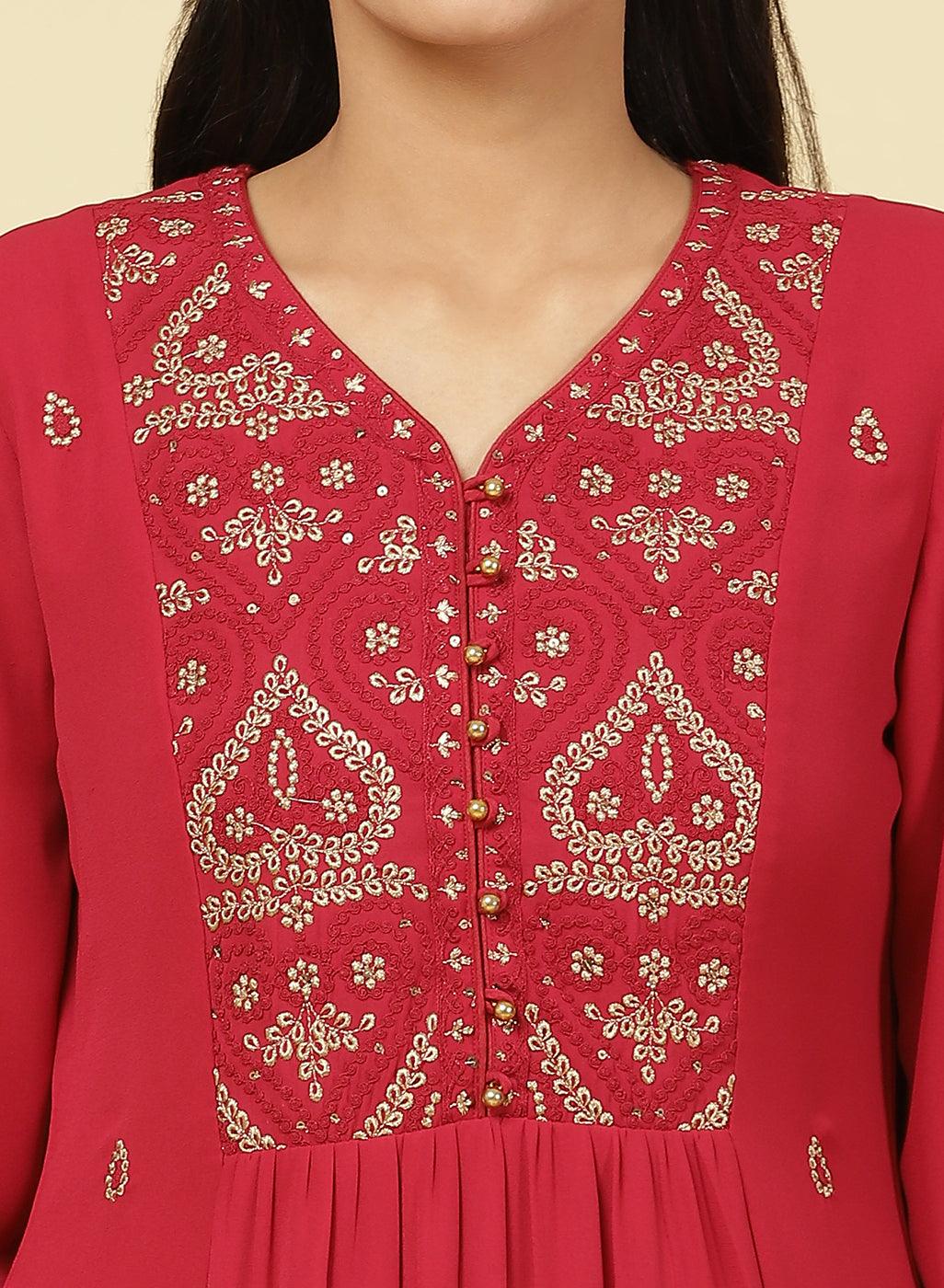 Fuchsia Rose Jashn Embroidered Kurta - Lakshita