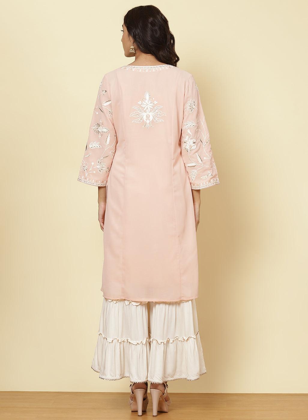 Tender Peach Jashn Embroidered Kurta - Lakshita