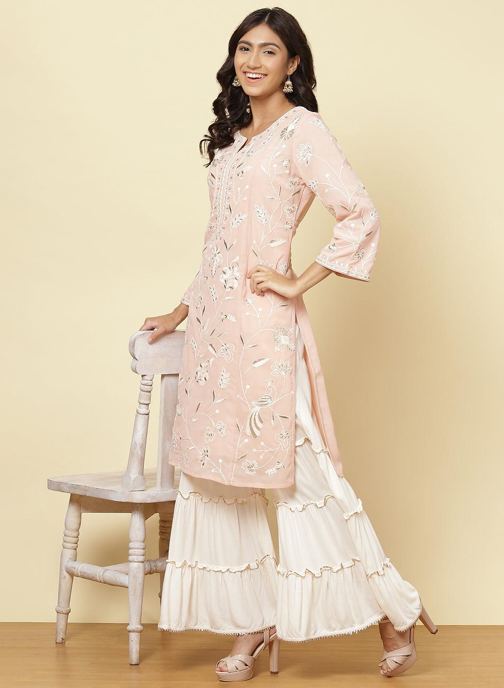 Tender Peach Jashn Embroidered Kurta - Lakshita