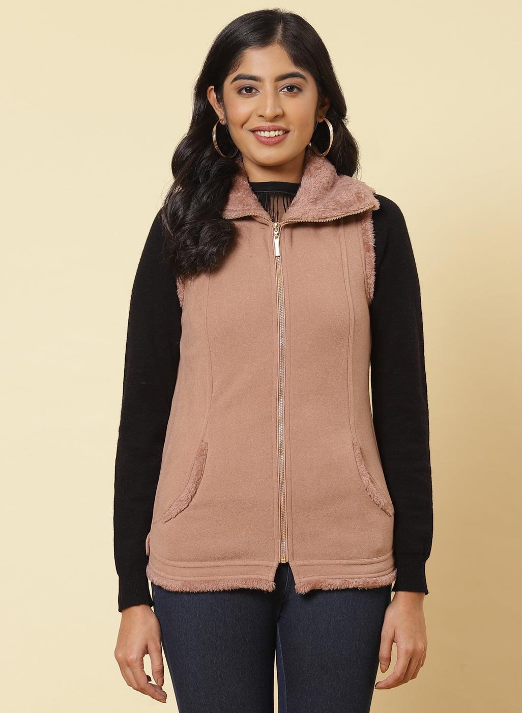 Tender Peach Fleece Zipper Jacket - Lakshita