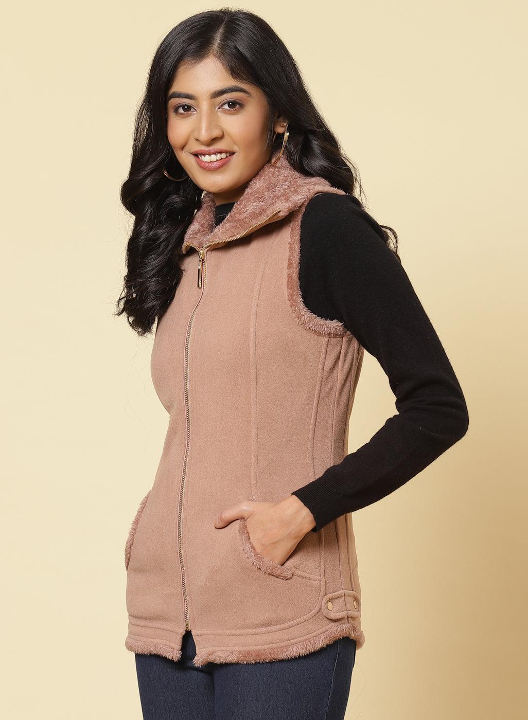 Tender Peach Fleece Zipper Jacket - Lakshita