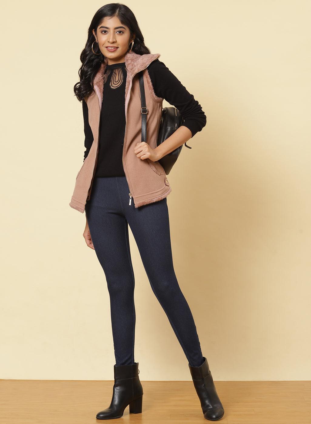 Tender Peach Fleece Zipper Jacket - Lakshita