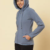 Ice Blue Fleece Zipper Jacket - Lakshita