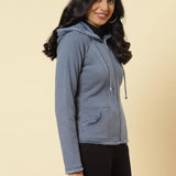 Ice Blue Fleece Zipper Jacket - Lakshita