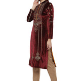 Maroon Embroidered Velvet Kurta With Sequins