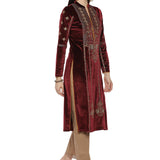 Maroon Embroidered Velvet Kurta With Sequins