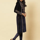 Midnight Blue Embroidered Velvet Kurti - Lakshita