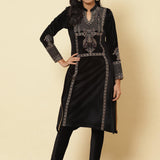 Charcoal Black Embroidered Velvet Kurti - Lakshita