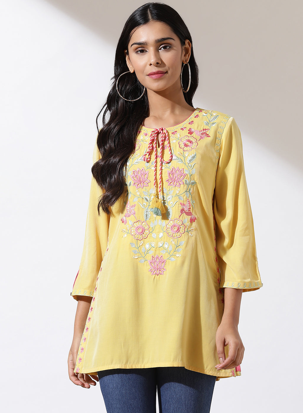 Yellow Alora Collection Tunic With Embroidery-22AWLK02838-2 – Lakshita