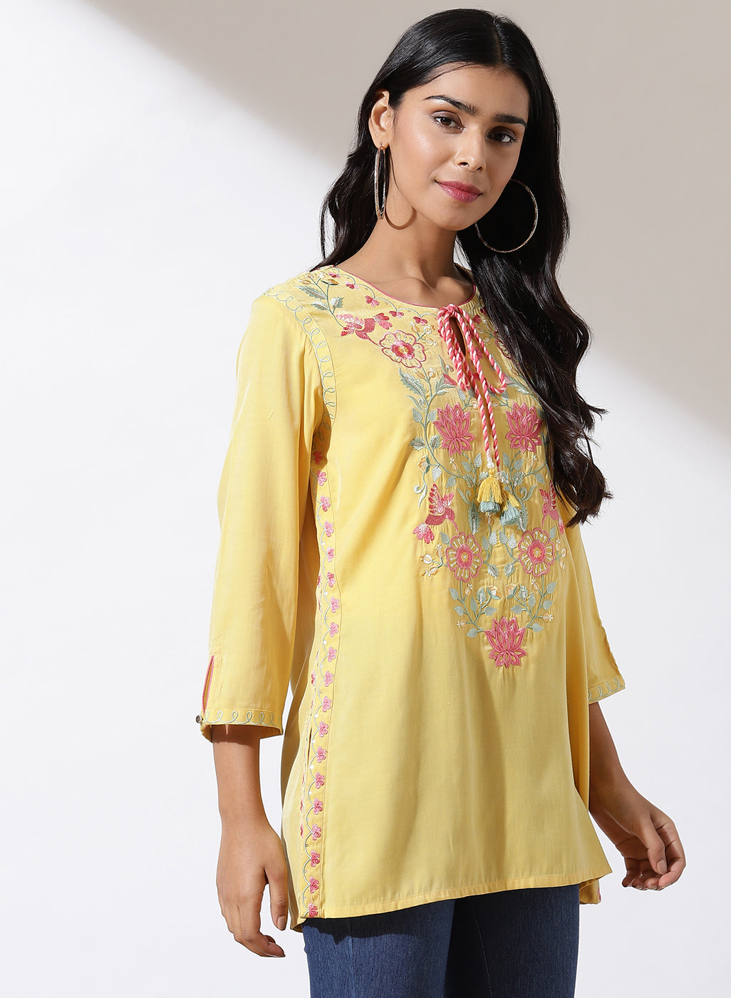 Yellow Alora Collection Tunic With Embroidery-22AWLK02838-2 – Lakshita