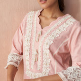 Blush Pink Alora Collection Kurta With Lace Detail