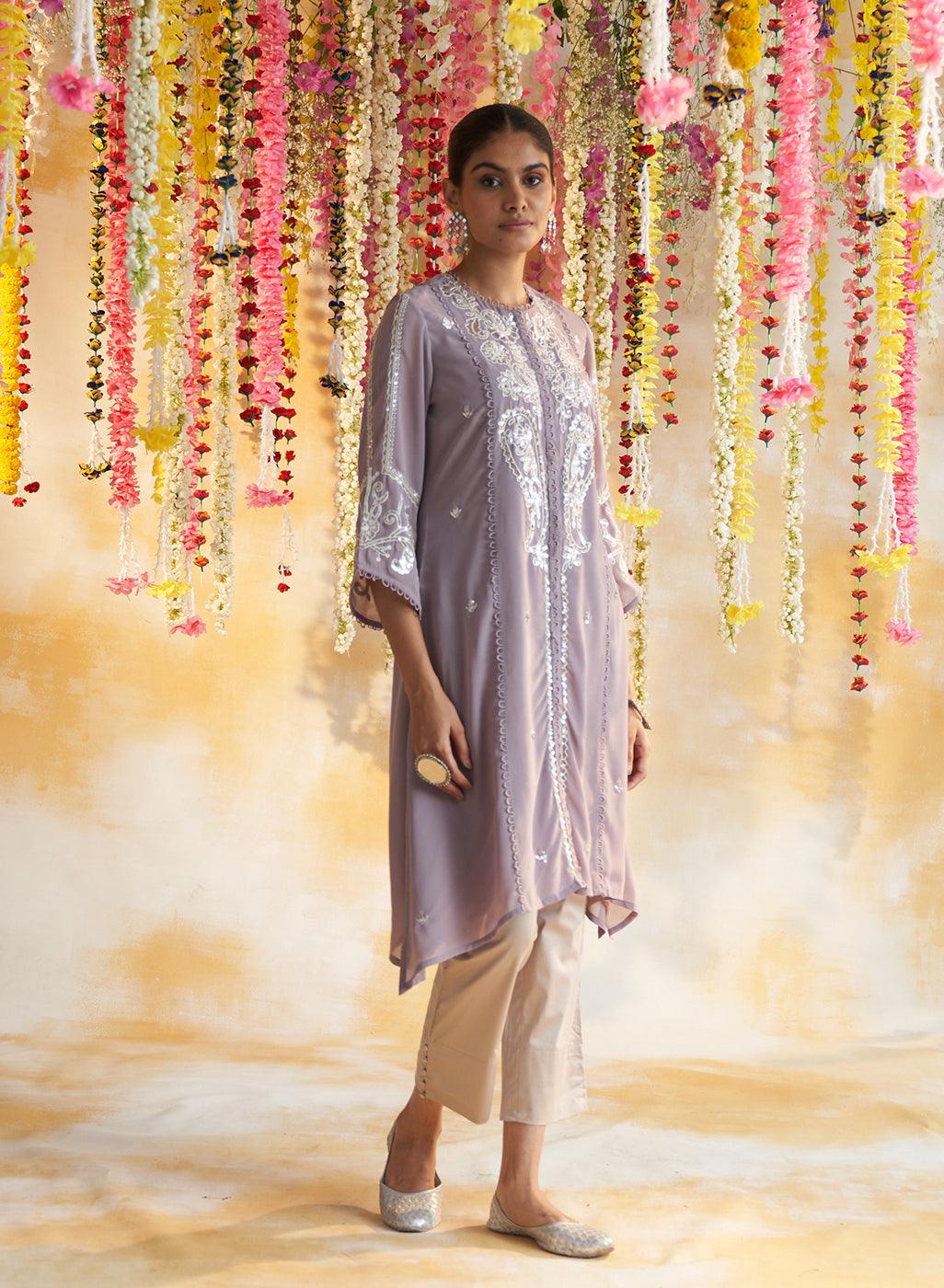 Lavender Kurta With Delicate Embroidery - Lakshita