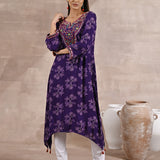 Purple Floral Print Dhaage Collection Kurta With Embroidery