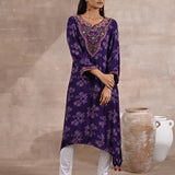 Front View of Purple Floral Print Dhaage Collection Kurta With Embroidery