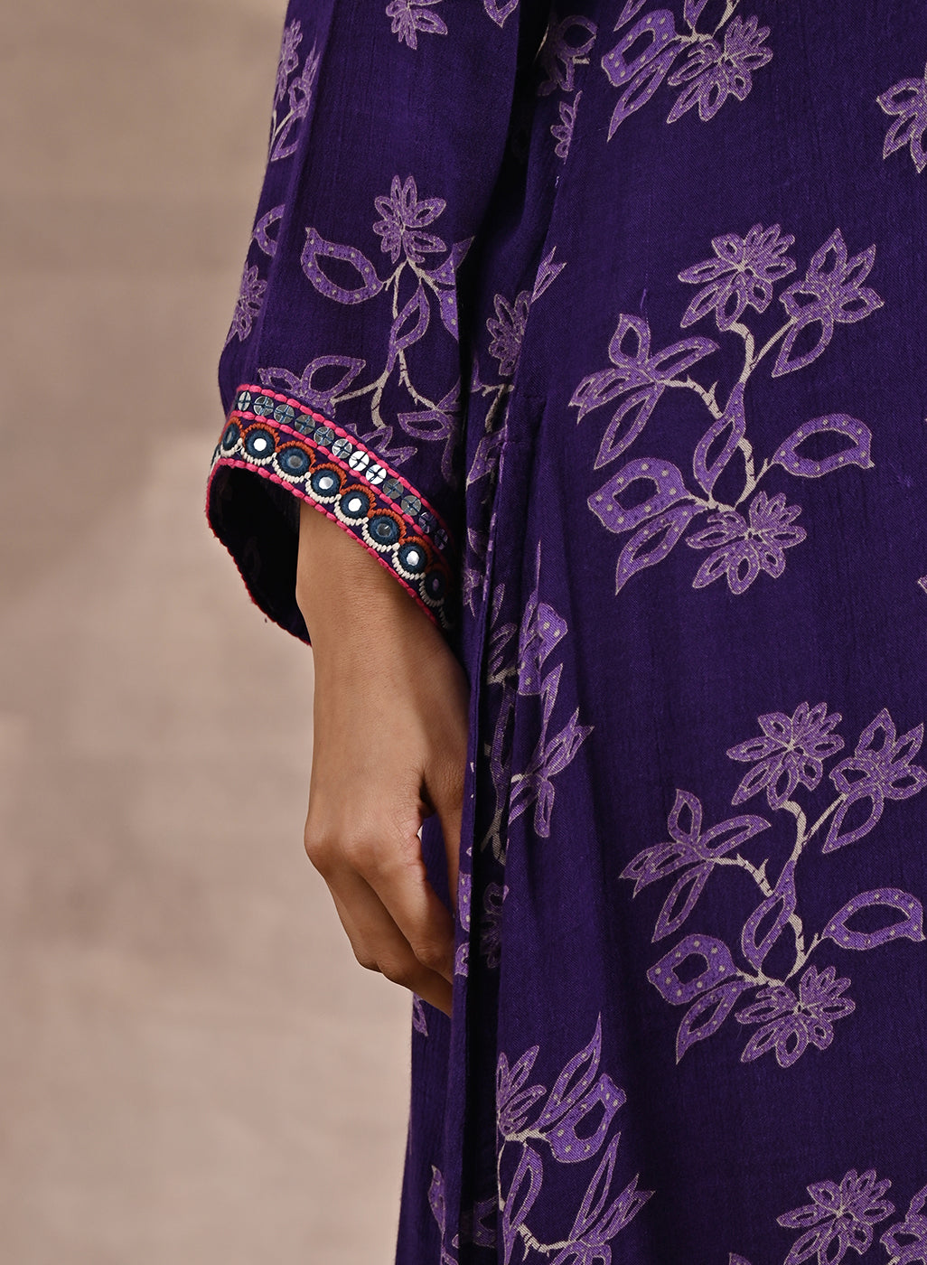 Full Sleeves Purple Floral Print Dhaage Collection Kurta With Embroidery