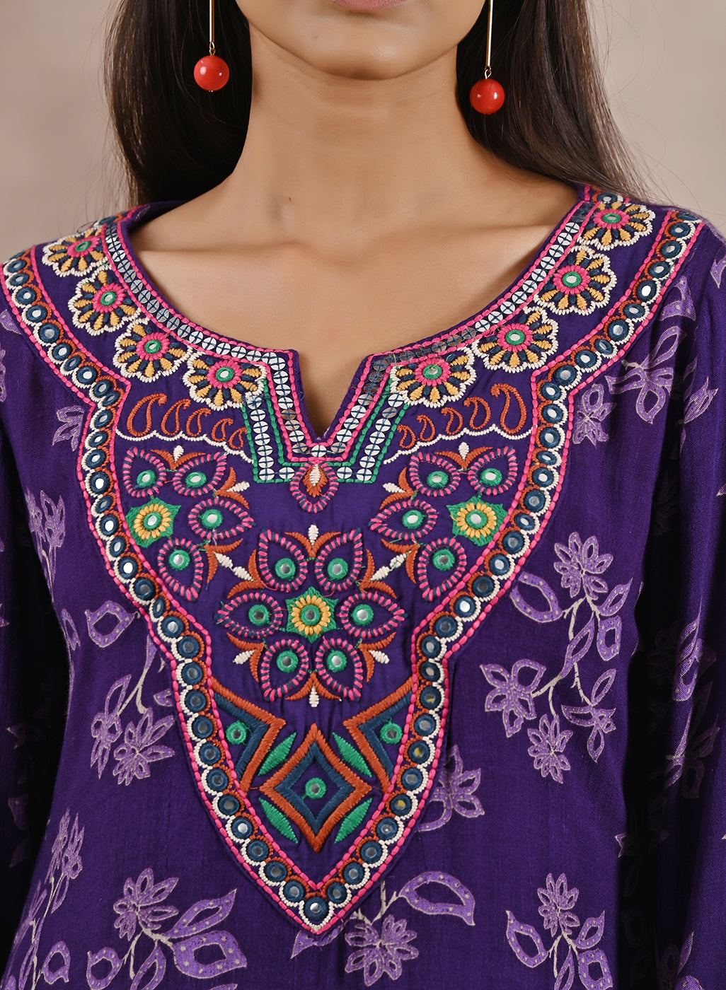 Purple Floral Print Dhaage Collection Kurta With Embroidery From Lakshita