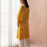 Yellow Alora Collection Kurta WIth Schiffli and Lace Detailing