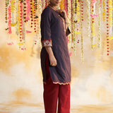 Purple Solid Kurta Set With Embroidery - Lakshita