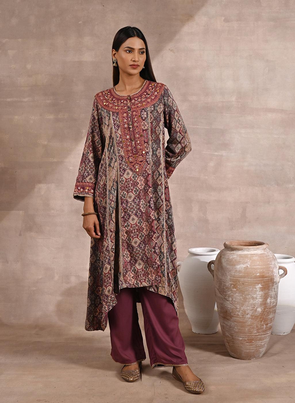 Pink Ethnic Printed Kurta Set with Fine Neck Work - Lakshita