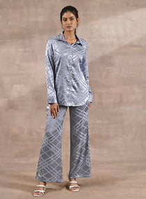 Grey Printed Striped Co-Ord Set - Lakshita