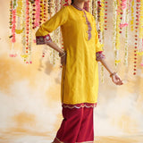 Sunset Yellow Solid Kurta Set With Embroidery - Lakshita