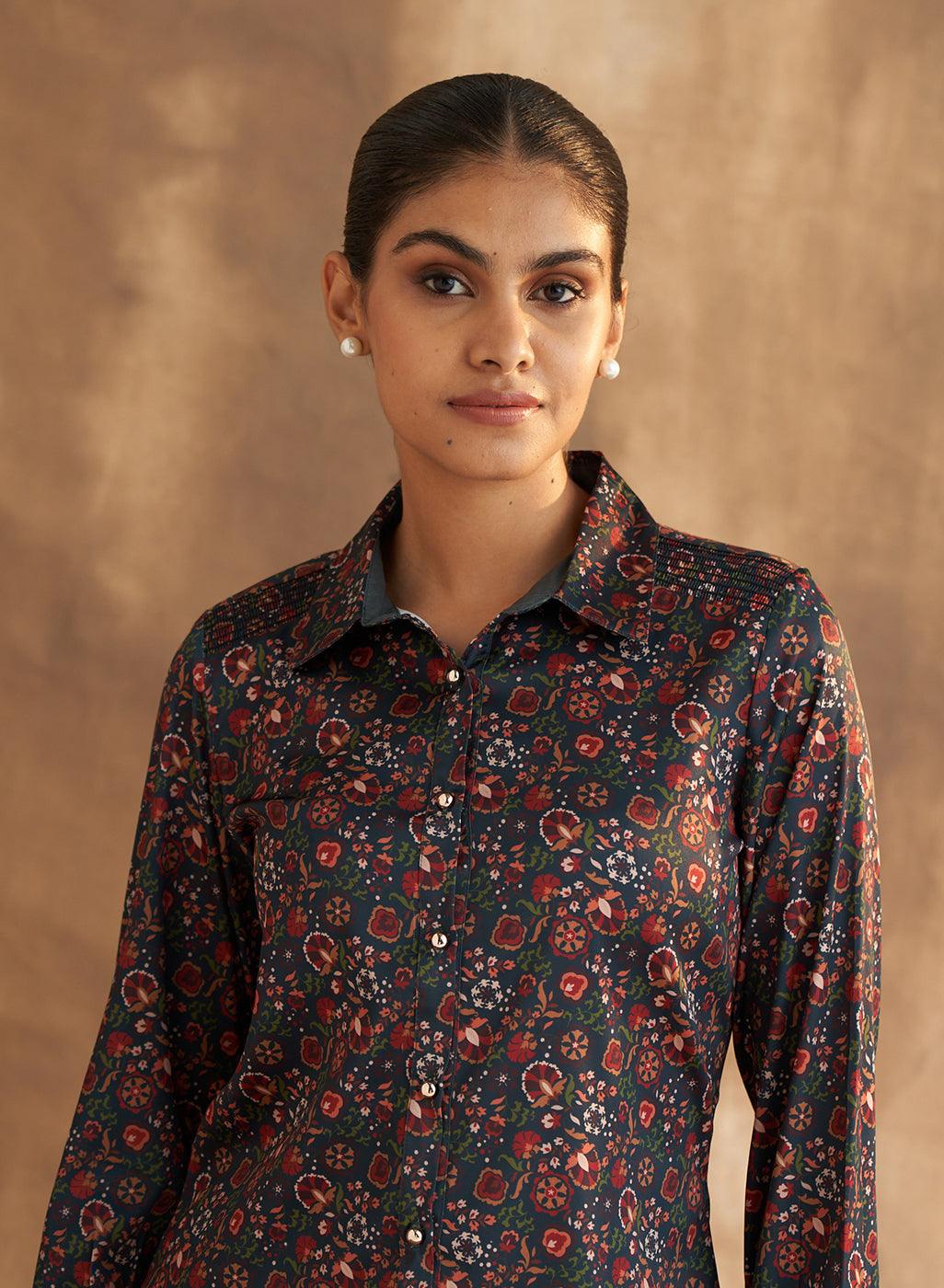 Teal Night Short Shirt - Lakshita