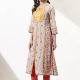 Beige Dhaage Collection Embroidered Kurta With Tassel Detailing