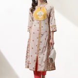 Beige Dhaage Collection Embroidered Kurta With Tassel Detailing