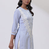 Sky Blue Embroidered Nargis Shirt with Lace Details