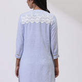 Sky Blue Embroidered Nargis Shirt with Lace Details