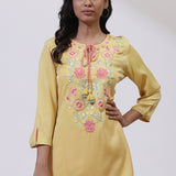 Yellow Phool Collection Kurti With Multi-Colour Embroidery