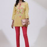 Yellow Phool Collection Kurti With Multi-Colour Embroidery