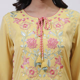 Yellow Phool Collection Kurti With Multi-Colour Embroidery