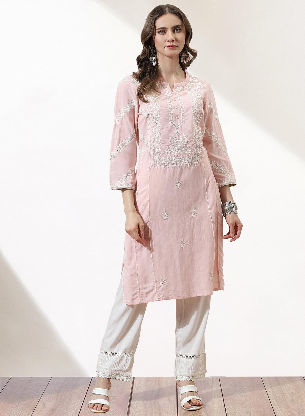 Pink Embroidered Nargis Kurta - Lakshita