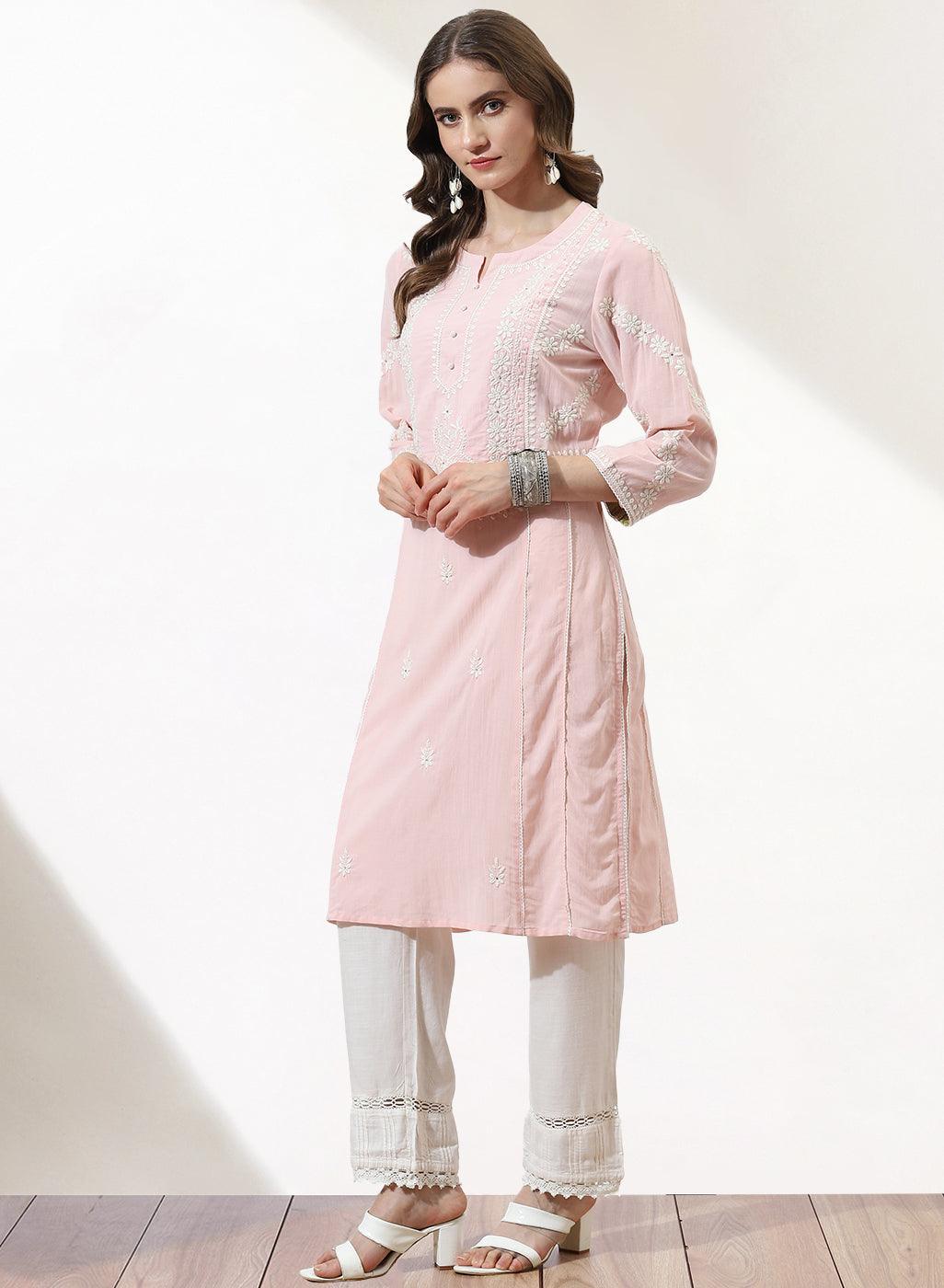 Pink Embroidered Nargis Kurta - Lakshita