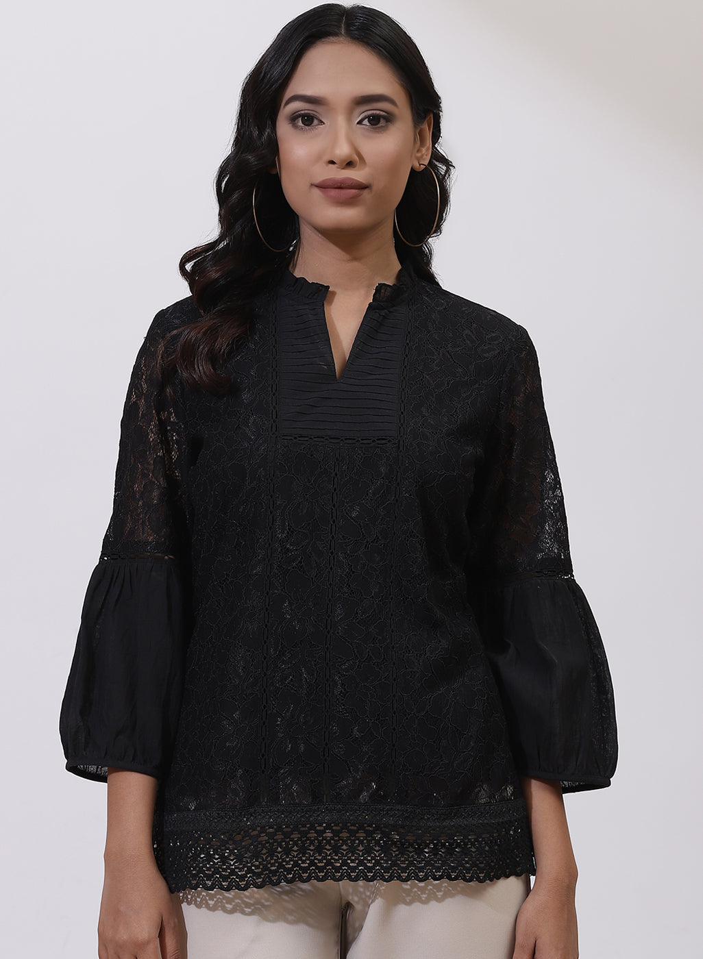 Charcoal Black Nargis Tunic with Lace-Inserts – Lakshita