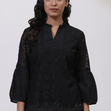 Charcoal Black Nargis Tunic with Lace-Inserts