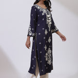 Midnight Blue Floral Embroidered Nargis Kurta