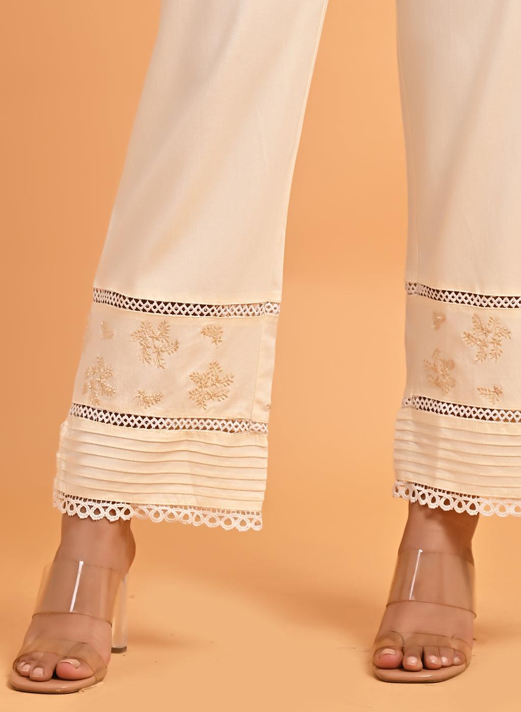 Ivory Palazzo with Hem Detail - Lakshita