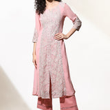 Pink Embroidered Nargis Kurta with Lace-Inserts