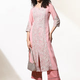 Pink Embroidered Nargis Kurta with Lace-Inserts