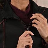 Black Fleece Jacket with Decorative Stitch on Front - Lakshita