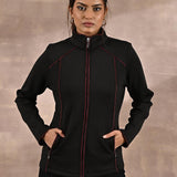 Black Fleece Jacket with Decorative Stitch on Front - Lakshita